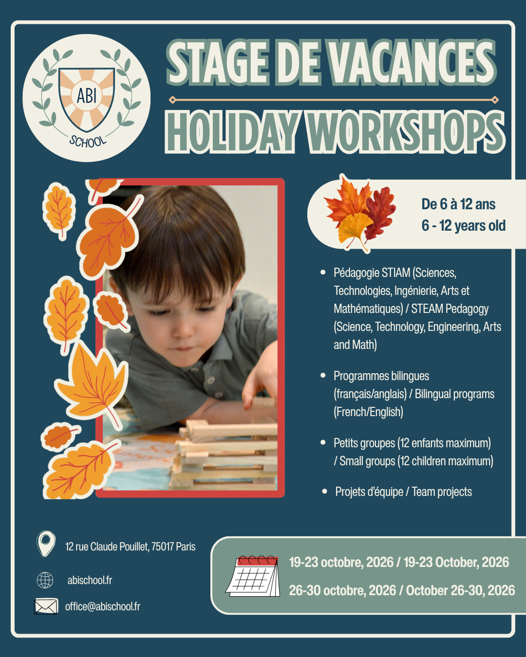 Imaginez votre enfant passer ses vacances d’automne avec de nouveaux amis, des souvenirs inoubliables, une confiance en soi renforcée et un projet dont il sera fier de présenter à toute la famille.🍁🎃